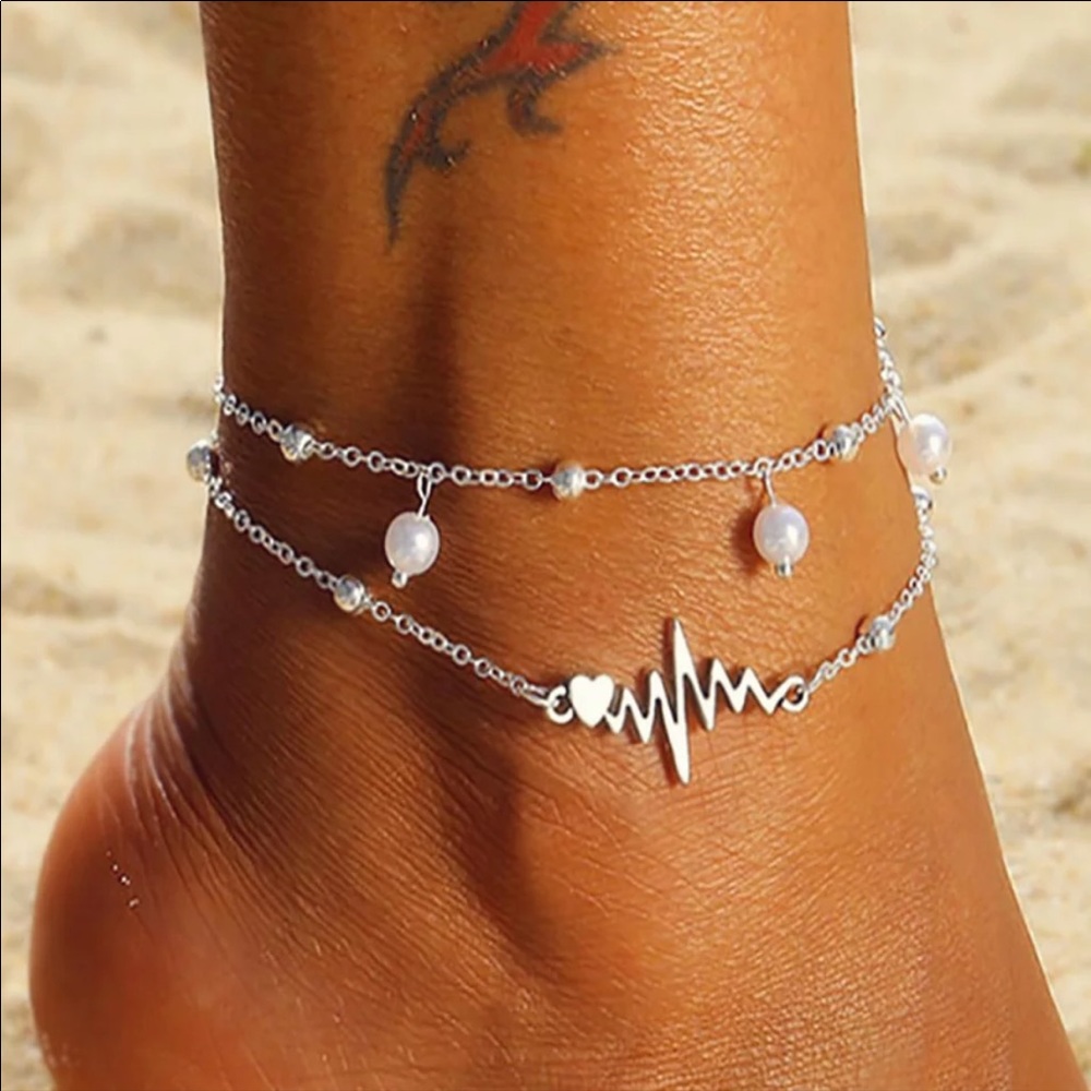 NEW Silver Heartbeat Ankle Bracelet